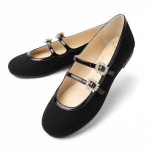 Jessica Simpson Allista Black Microsuede Mary Jane Flats Rhinestone Buckle 10M